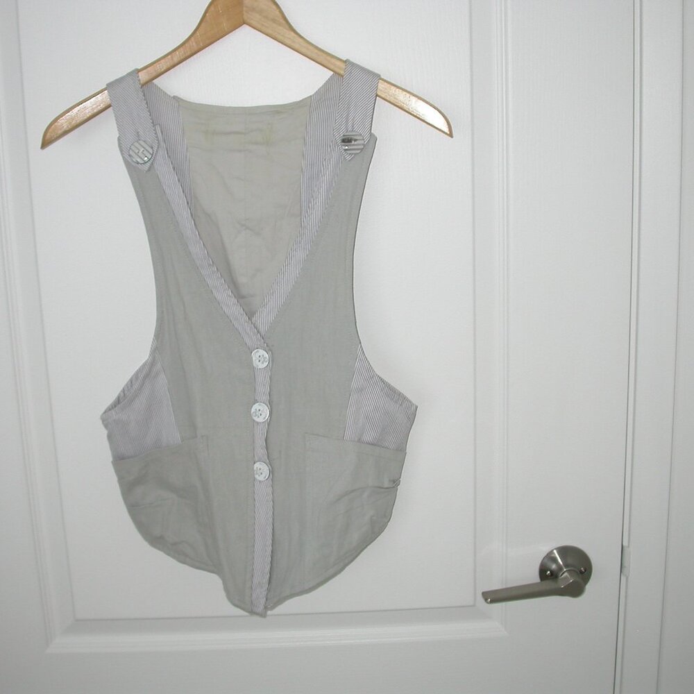 Grey and White Denim Striped Vest